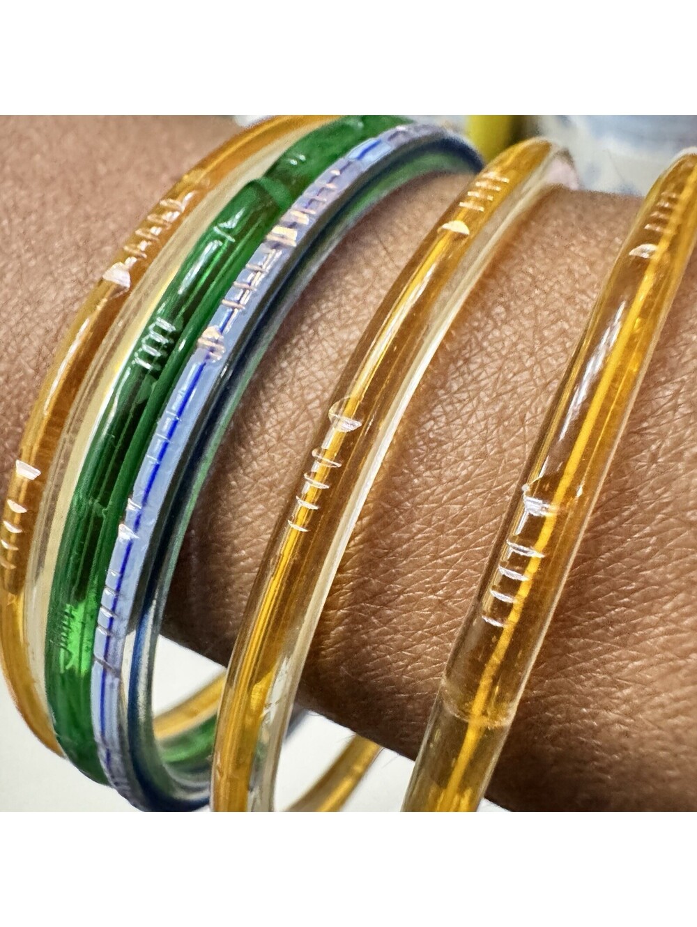 Vintage 1920s Art Deco Czech Glass Bangle Bracelet Stack- Lot Of 5, Sz 7